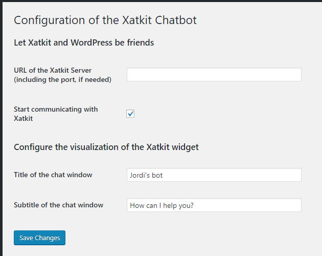 WordPress Chatbots configuration settings