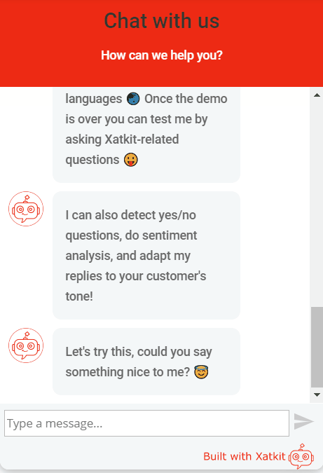 Sentiment Analysis test in our own chatbot