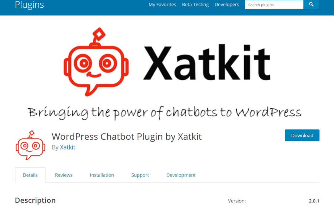WordPress free chatbot plugin by Xatkit