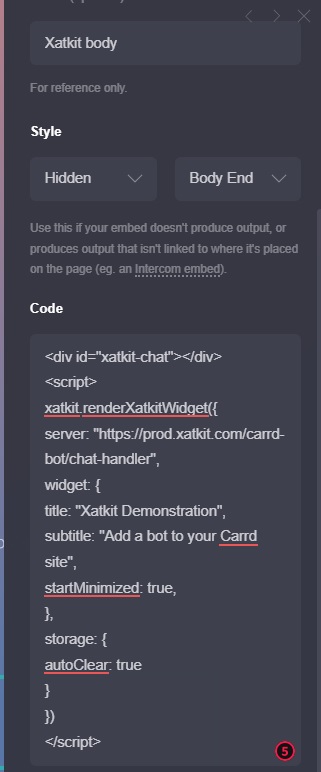 Add a chatbot to Carrd - Body 